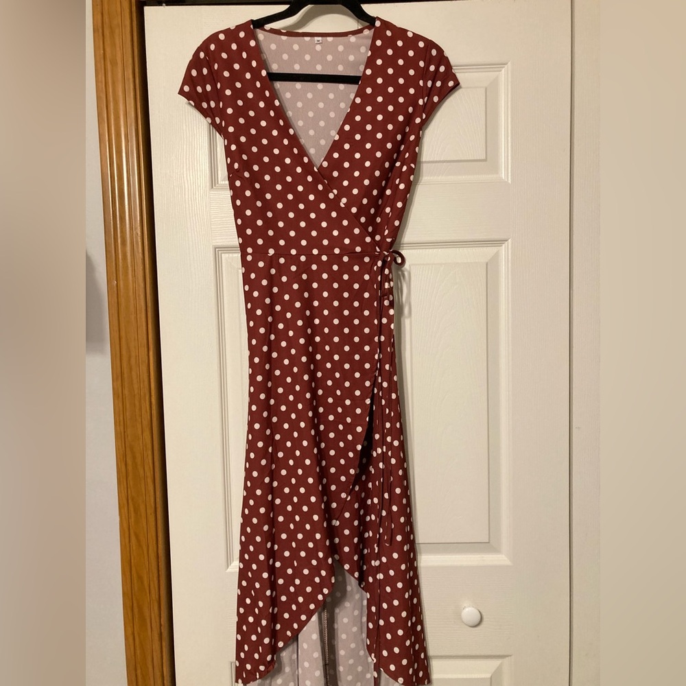 Maroon Polkadot Wrap Dress